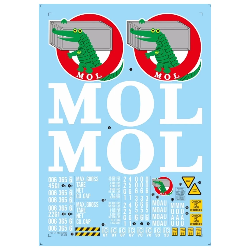 1/14 Radio Controlled Model Container Shipbuilder Mitsui MOL Painted Water Sticker