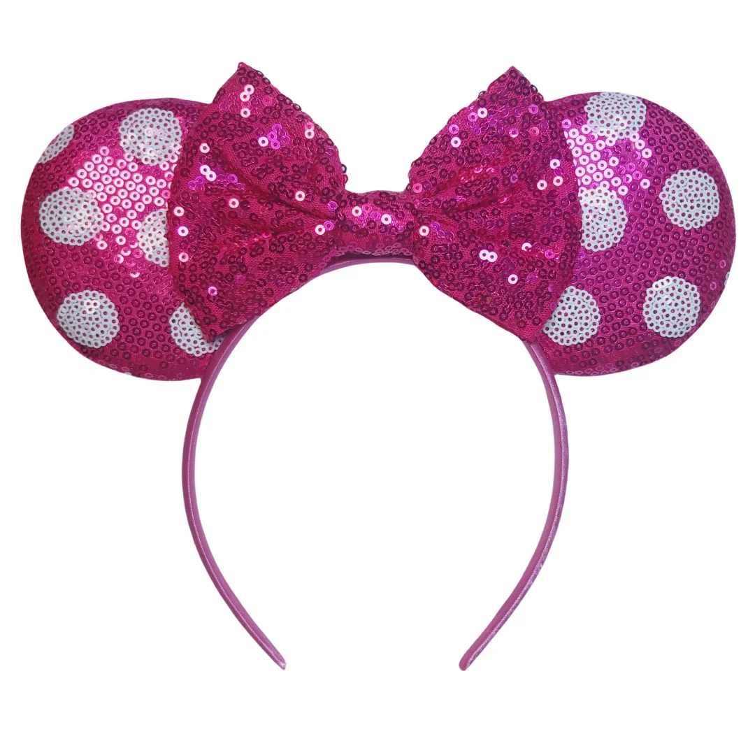 

9.5 CM Dots Rose Red Mouse Ears Headband Women Sequin Bow Hair Bands For Girls DIY Hair Accessories Kid Gift