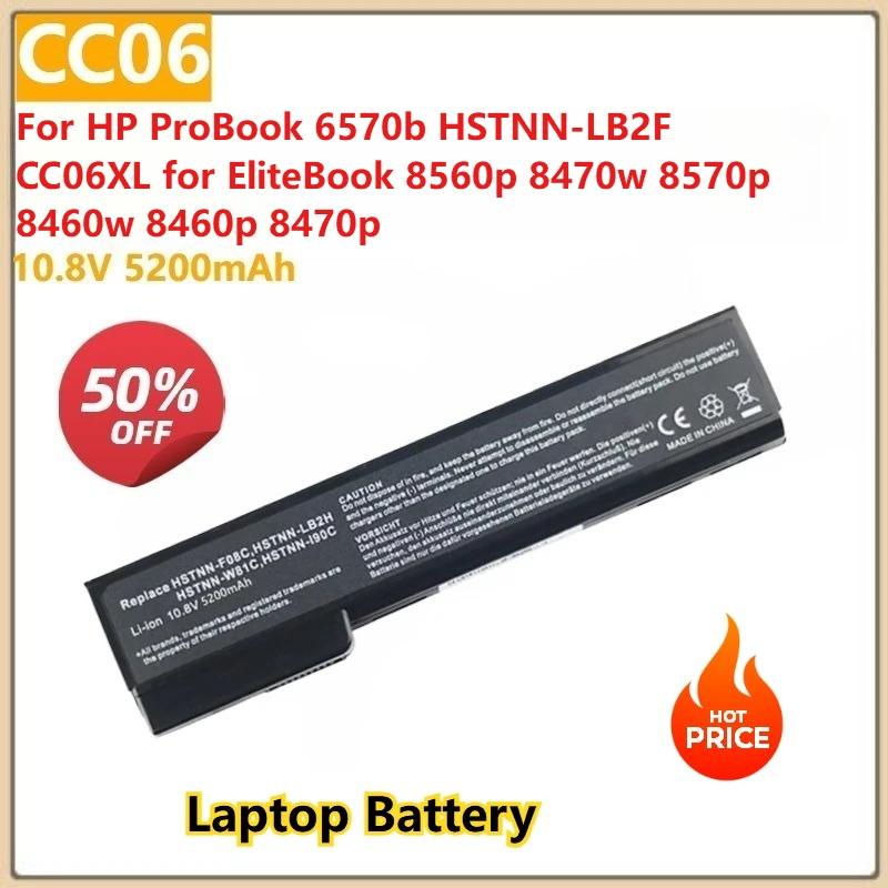 

Аккумулятор для ноутбука HP ProBook 6570b HSTNN-LB2F CC06XL CC06 10,8 В 5200 мАч для EliteBook 8560p 8470w 8570p 8460w 8460p 8470p