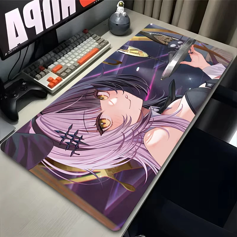 Anime Mouse Pad Gamer XXL Keyboard Mat Two Tone Black White Hair Street Graffiti Anime Girl Multi Scene Office Gaming Home Desk