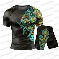 Fenrir Norse Wolf Rash Guards Surfing Jersey Beach Shirts Swimwear Diving Gym Shorts MMA BJJ Men Jiu Jitsu Fitness Sets