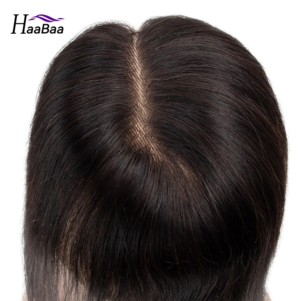 Peças cheias do cabelo humano do laço para mulheres, cor preta natural, parte esquerda, perucas mono do topper, 3 grampo Ins, 10-16"