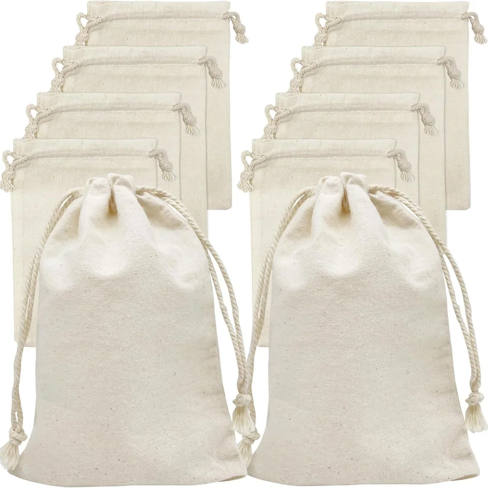 5/10/20 unids/lote bolsas de almacenamiento de algodón Natural reutilizables regalos de boda de Navidad velas bolsas con cordón organizador para el hogar bolsa de polvo