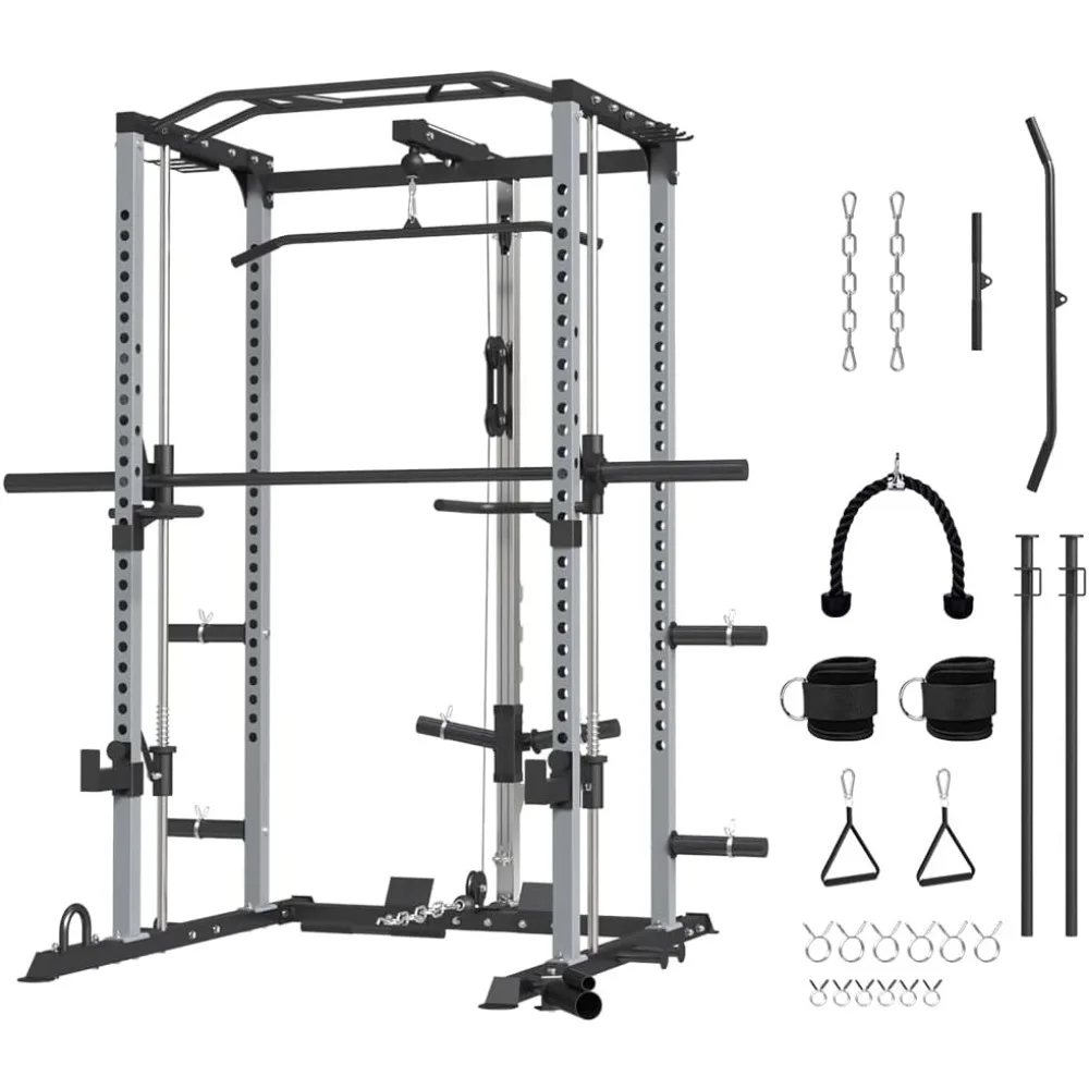 Smith-Maschine mit LAT-Pulldown-Kabel-Riemenscheibensystem, Ganzkörpertrainingsaufsätze, Stromkäfig, multifunktionales Power-Rack