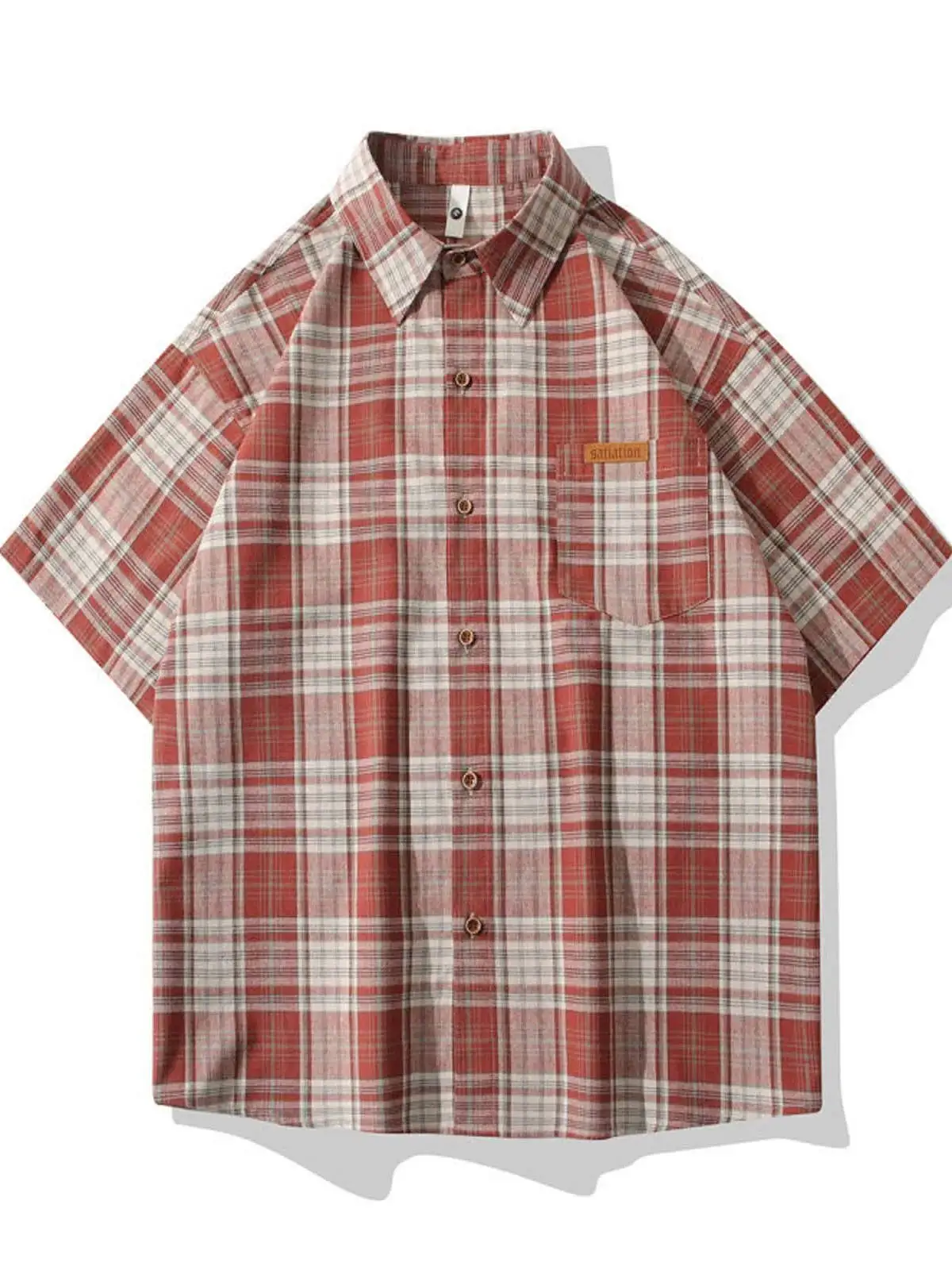 

American Plaid Loose ort Sve irt Wide Fit Thiened Fce Autumn Collar Nine Points Sve Men's Casual irt