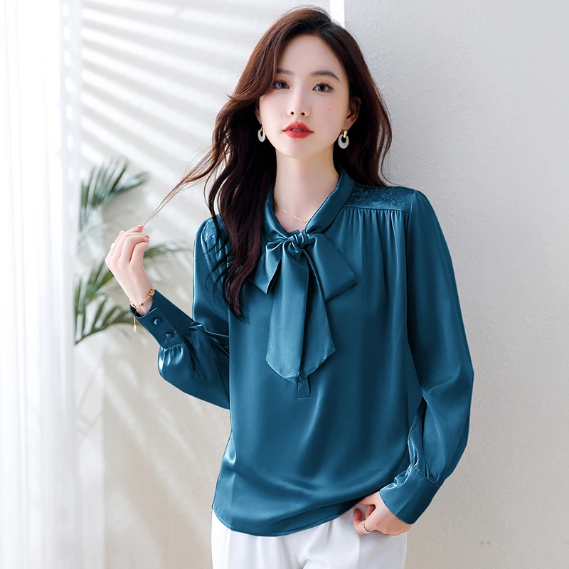 Fashion Long Sleeve Bow Collar Women Blouse Bow Black White Chiffon Blouse Shirt Women Tops Blusas Para Mujer Blusa Shirts H398