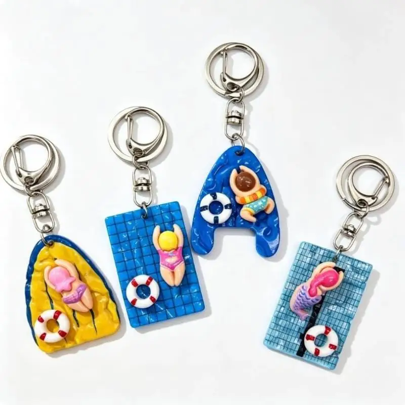 Cute Cartoon Swimmer Girl Keychain Portable Swimming Pendant Keyring Pool Themed Decor for Outdoor Sports Lovers