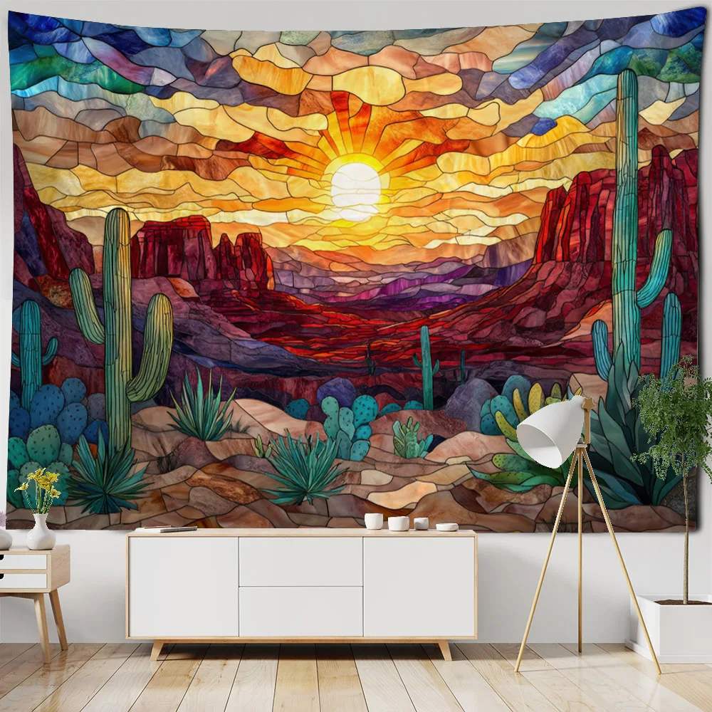 

Sunrise oil painting tapestry wall hanging, polyester fabric, fabric home decoration, living room bedroom hippie wall carpet