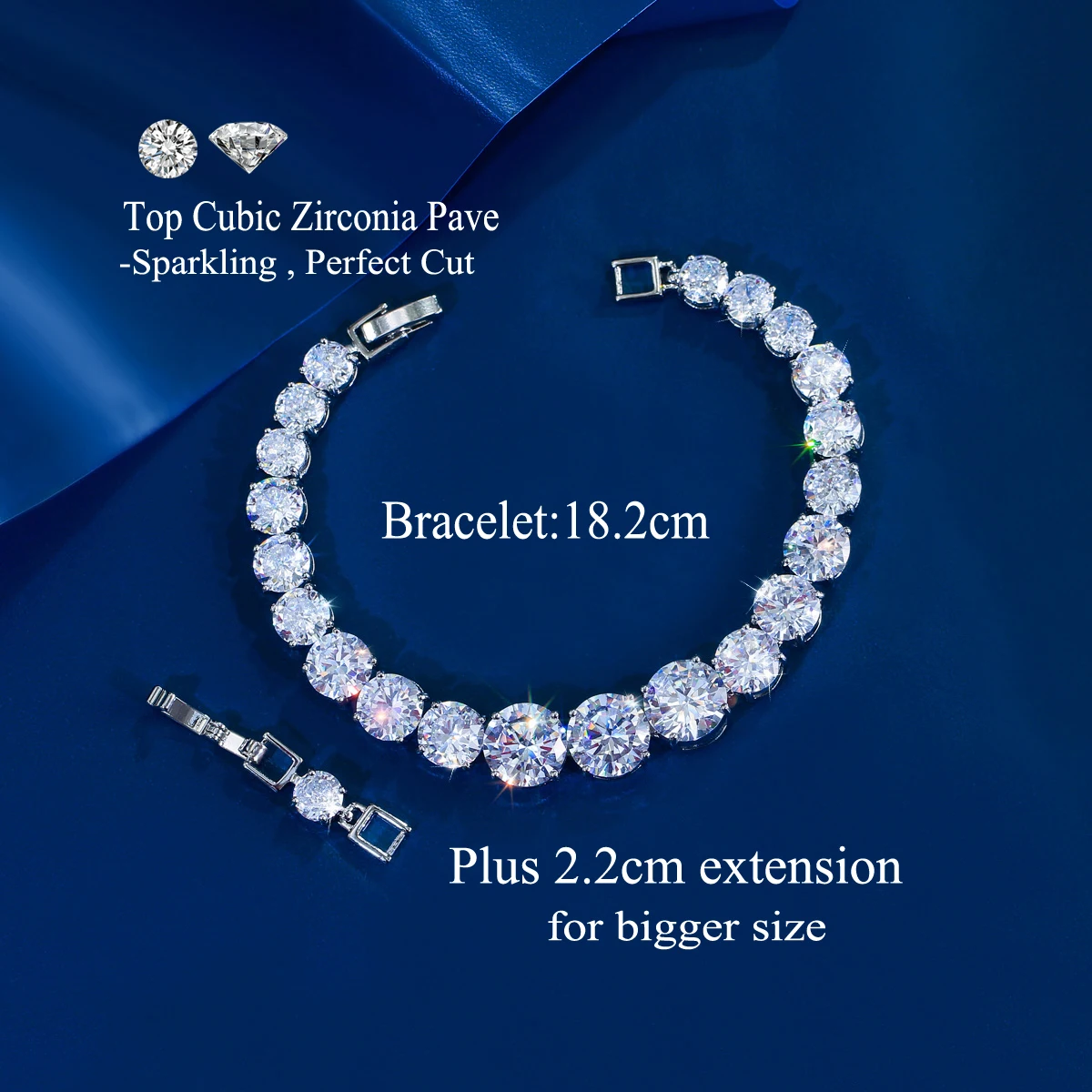 CWWZircons Luxury CZ Bridal Jewelry Silver Color Round Shape Big Cubic Zirconia Bracelets Bangles for Women Wedding Party S0078