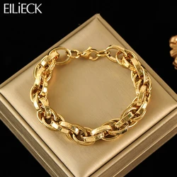 EILIECK 316L Stainless Steel Thick Cuban Chain Bracelet Bangles For Women Trendy 18K Gold Plated Waterproof Jewelry Gift Party