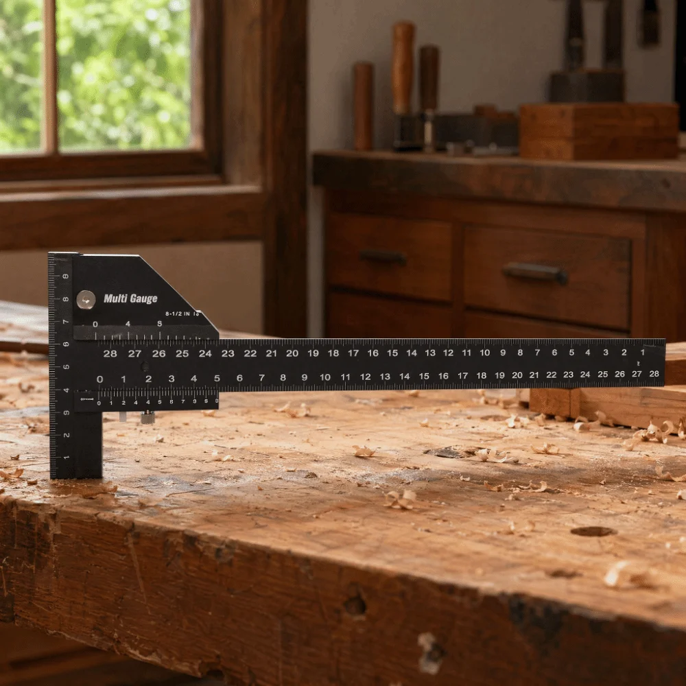 Multi-Angle Sliding T Square Ruler Anodized Finish Aluminum Alloy Construction Sliding Depth Gauge Woodworking Scribe Ruler