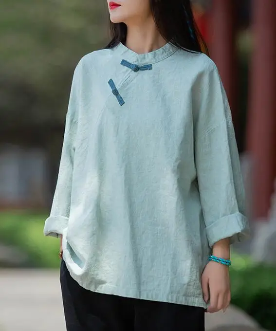 Women Vintage Cotton Linen Shirts Chinese Style Clothing Tops  Button Loose Cloth Button Linen Blouses Shirts