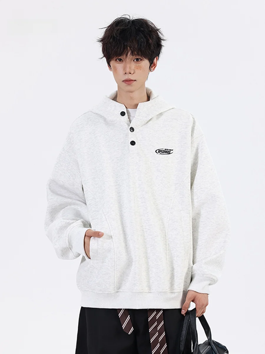 

Мужская толстовка American Style Heavyweight с капюшоном, на флисовой подкладке, на пуговицах, с высоким воротником, вышивкой, повседневная, осенне-зимняя