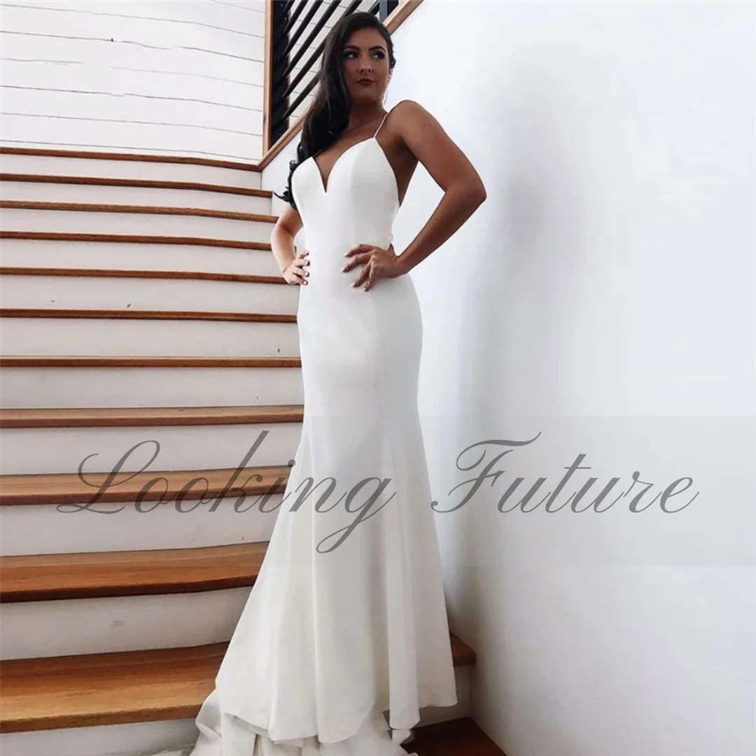 Abito da sposa a sirena da spiaggia abiti da sposa semplici senza spalline senza schienale elegante abito da sposa Boho a buon mercato bianco Vestido De Noiva