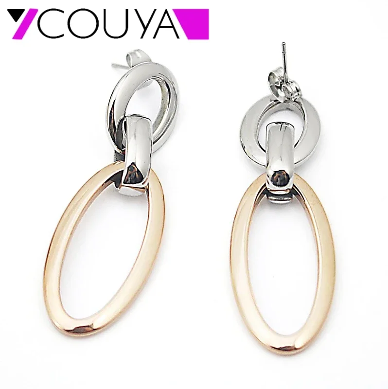 2017 new Fashion rose gold color stainless steel drop earrings for women oval shape free shipping