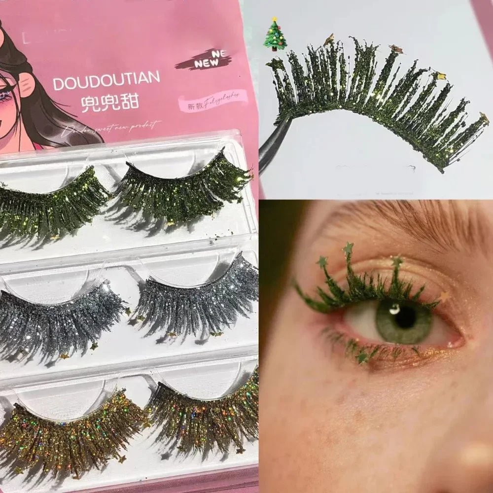 

3 Pairs Full Stripe Fairy Glitter False Eyelashes Christmas Limited Edition Natural Cosplay Little Devil Fake Eyelash DIY Makeup