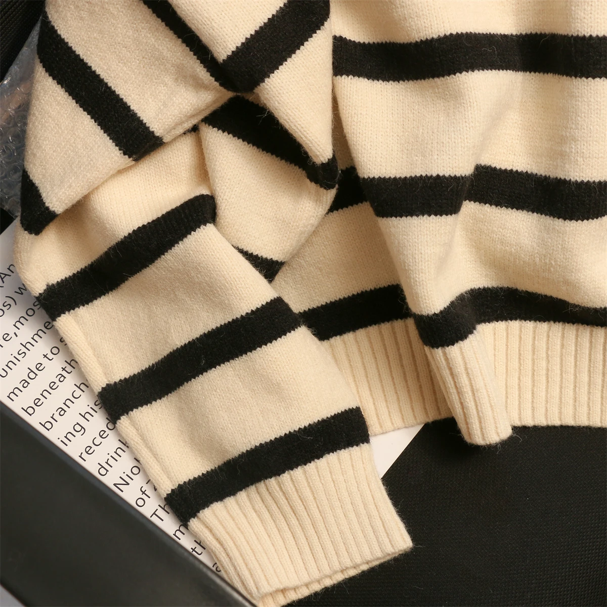 Women Sweater Oversize Zipper Knitted Pullover Long Sleeve Stripe Loose Ladies Sweaters Autumn Winter Women\'s Turtleneck