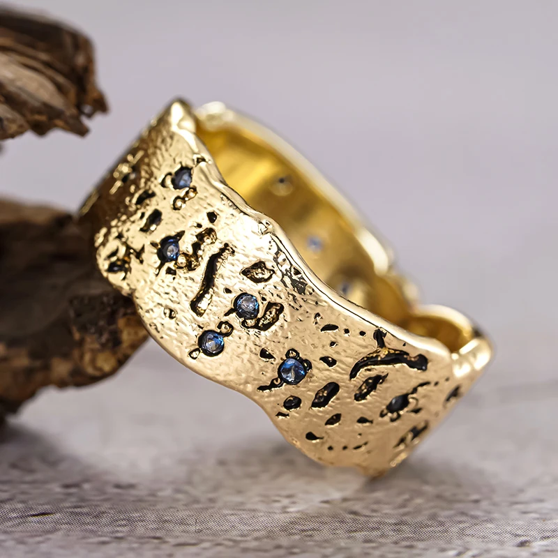Huitan Chic Irregular Gold Statement Ring for Women Fashion Jewelry