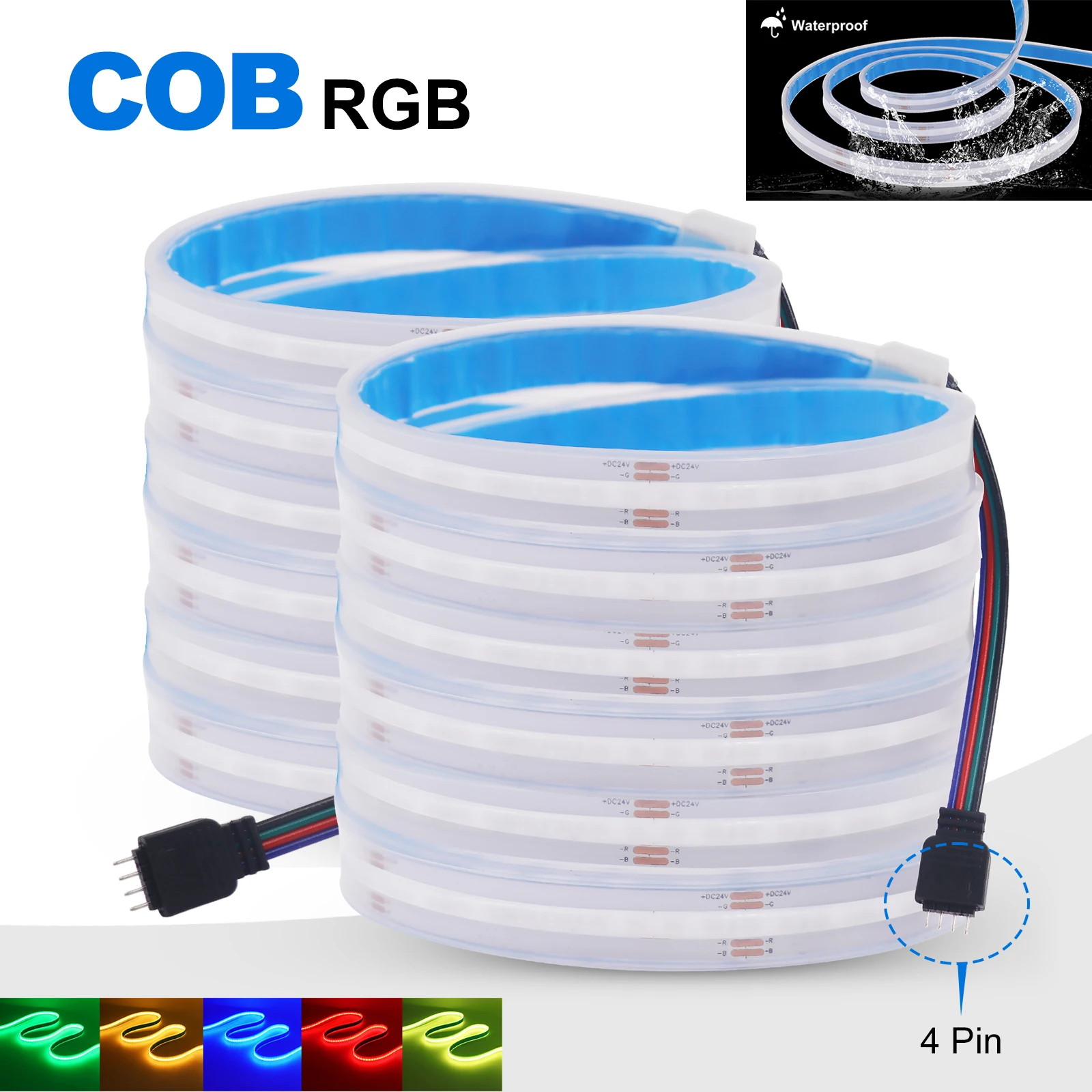 12V 24V RGB COB Strip High Bright 576LEDs/M Flexible LED Tape 0.5m 1m 3m 5m IP20 IP68 Waterproof Ribbon Light Bar Home Decor