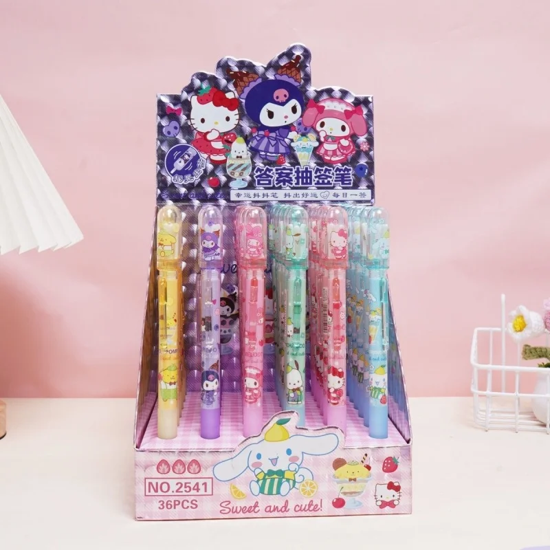 

18/36 шт. Sanrio Kuromi Melody Cinnamoroll Lucky Draw гелевая ручка милые помпоны 0,5 мм черные чернильные ручки для подписи школьные принадлежности