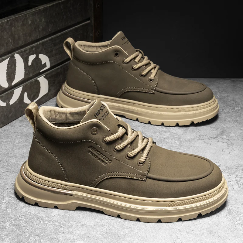 

Big Yellow Boots High-Top Boots: Autumn Men's Genuine Leather Shoes, 2024 New Inner Height-Increasing Stylish Thickened Sole Wor