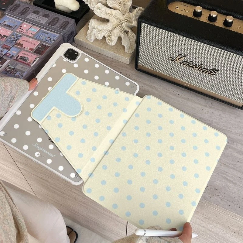 Ins Blue Yellow Polka Dot Case For iPad Pro 11 12.9 13 A16 M2 M4 M3 M5 Shell 8.3 9.7 10.2 5/6/7/8/9/10/11th Mini Air 3 4 5 Cover