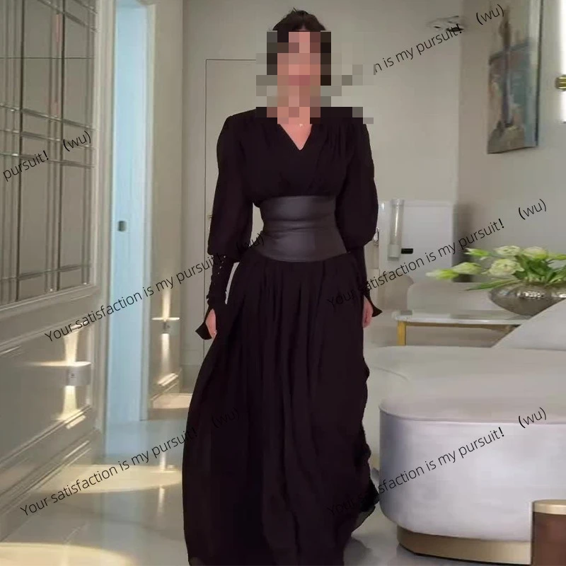 レディース Vネック ファッション ウエストシール スリム スプリットドレス