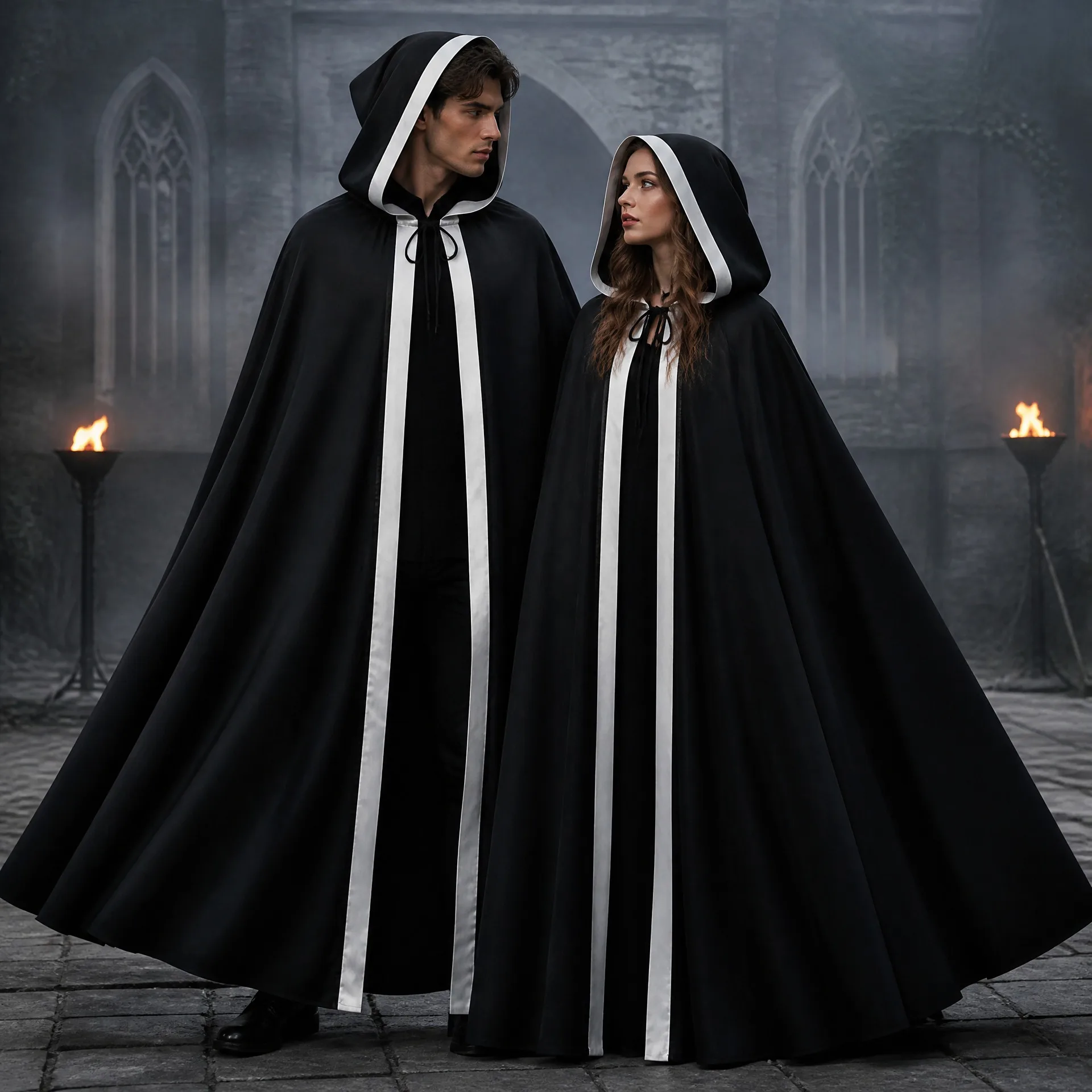 Mittelalterlicher Erwachsenen-Krieger-Umhang mit Kapuze, Unisex, Kontraststreifen, Zauberer-Robe, Halloween-Party, Festival, Cosplay-Kostüm 2026 – Detail 10