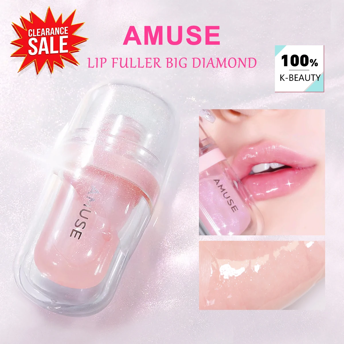 [Oferta de Liquidación] AMUSE LIP FULLER BIG DIAMOND, Efecto Piel de Cristal, Voluminizador, Suave como la Seda, Cosmético Coreano, Maquillaje Coreano