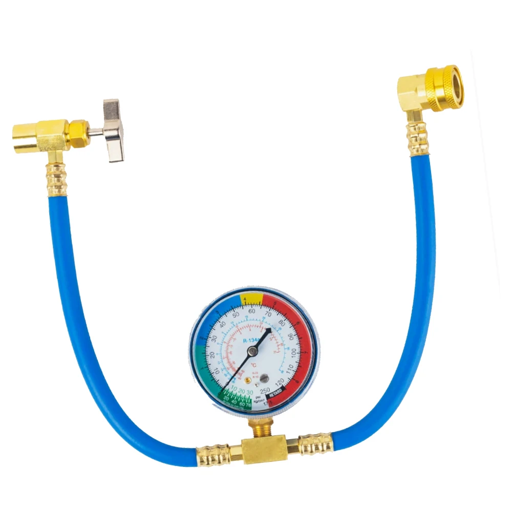 Automotive R1234YF Charging Hose Set 1/2LH Self-Sealing Can Opener 14mm Quick Adapter 200PSI Gauge High Pressure Resistant