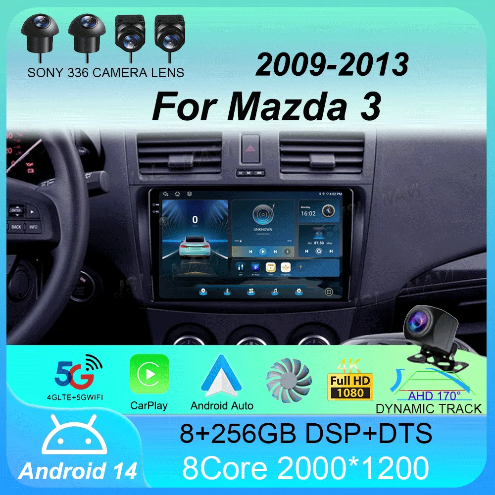 

2 Din Car Radio Android 14 for Mazda 3 2009-2013 Multimedia Player Stereo Navigation Carplay Speakers Head Unit Video Audio GPS