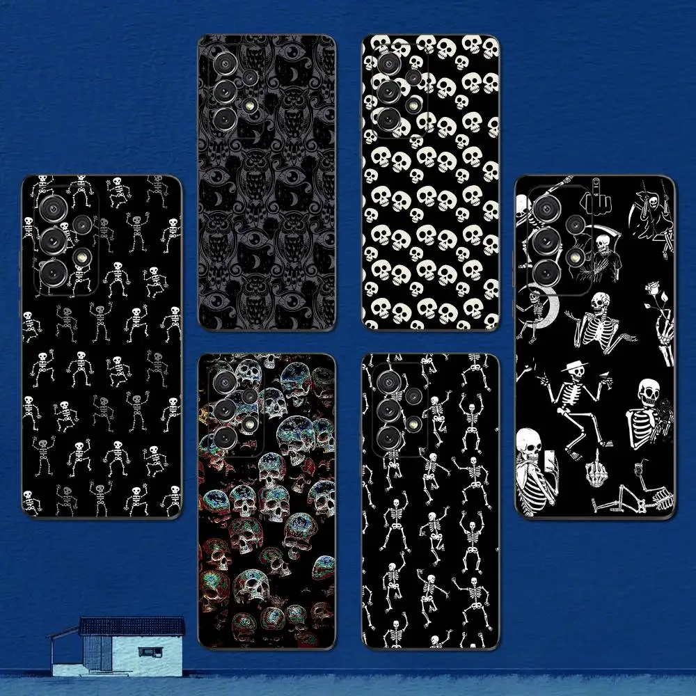 

Halloween Art Skul Tile Phone Case For Samsung S22,S21,S20,S10,S9,S25,S24,S23,Ultra,FE,Plus,Lite,Soft Silicone Black Cover