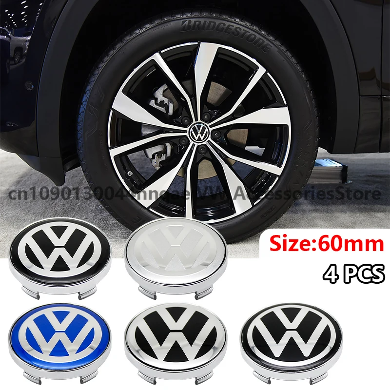 60mm Car Wheel Center Hub Cap Sticker Hub Sticker with Base for Volkswagen R-line R GTI Polo Golf Touareg Passat Magotan Bora CC