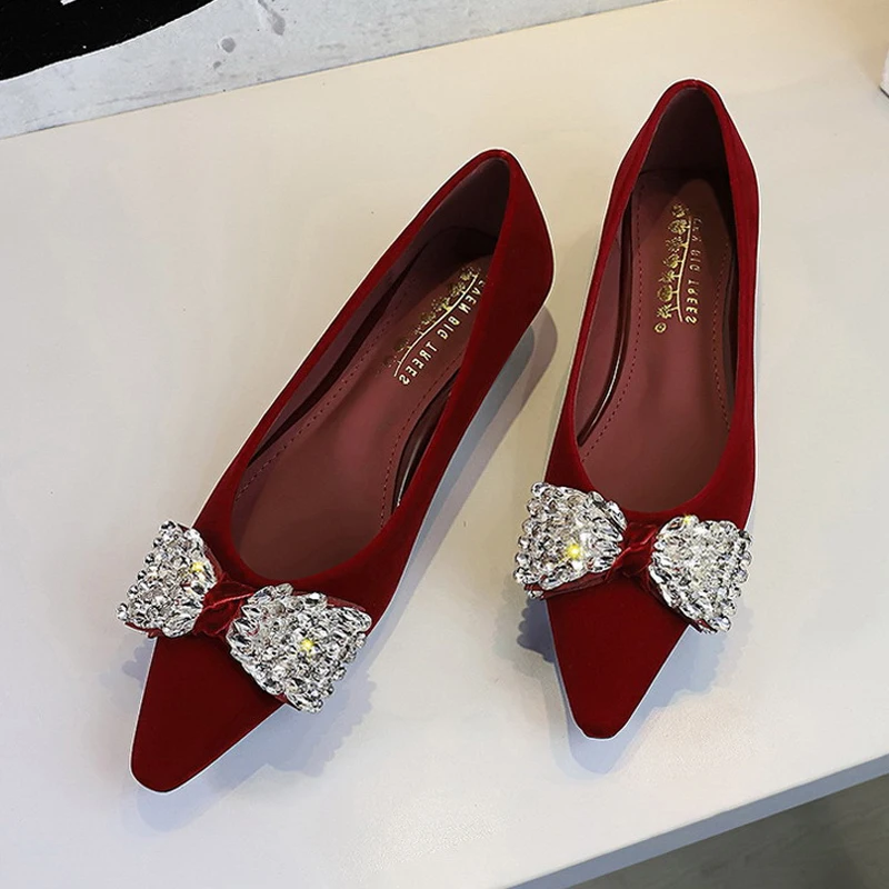 

BIGTREE CRYSTAL Butterfly-kont Women Pumps Fashion Elegant Pointed Toe Square Low Heel Banquet Party Dress Shoes