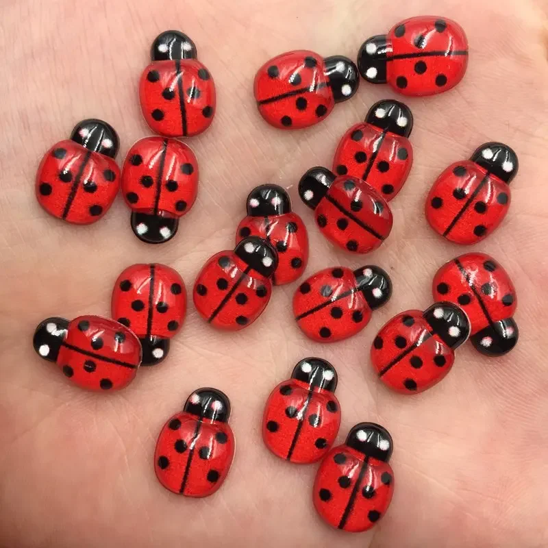 60pcs Resin Cute Colorful Beautiful Red Beetle Flat Back Rhinestone Appliques DIY Wedding Scrapbook Craft SF747