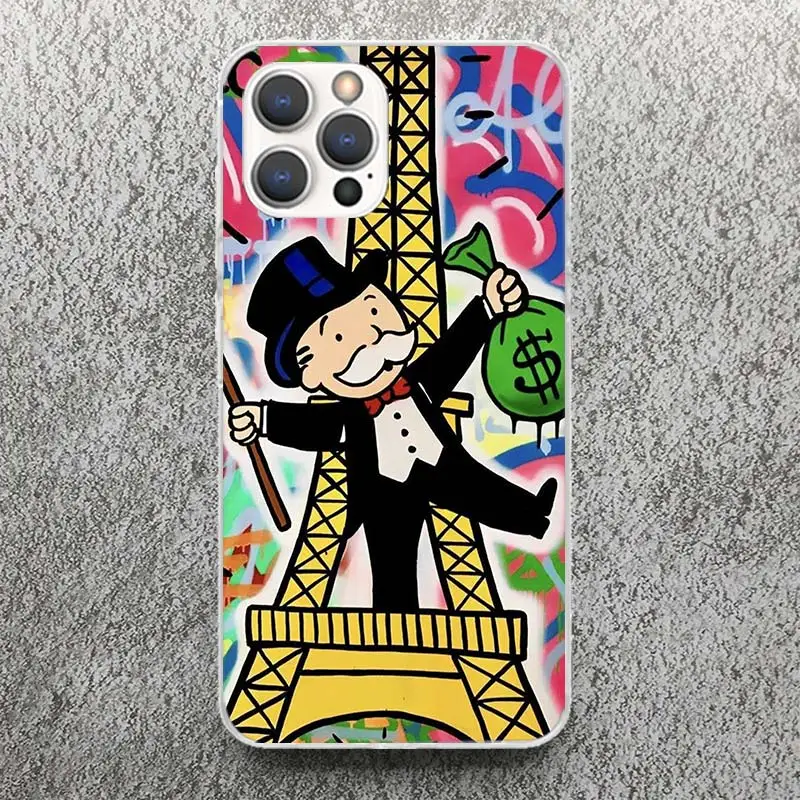 Cartoon Dollar Monopolys Print Soft Case for iPhone 16 15 14 13 12 11 Pro Max Art Phone Shell XS XR X SE 7 Plus 8 Pattern Cover 