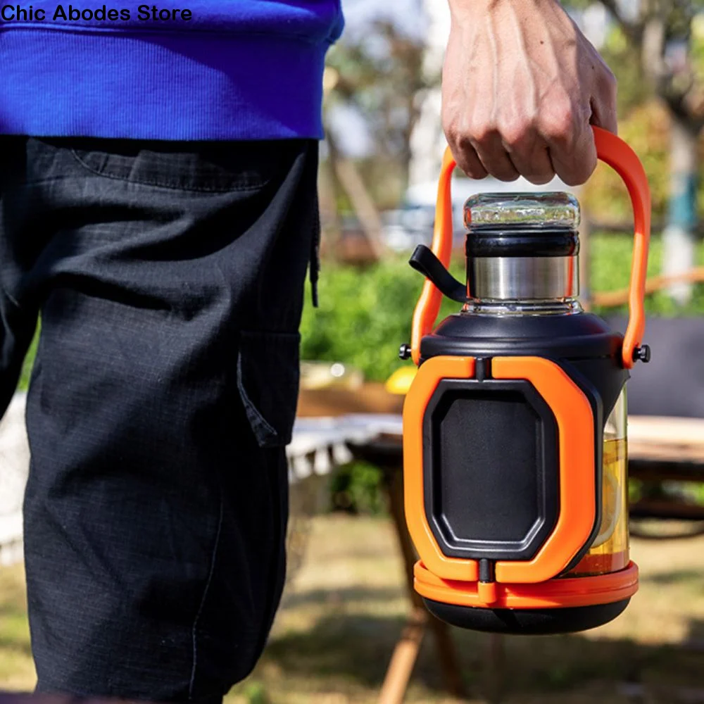 

1500ML Sport Water Bottle Large Capacity with Back Belt and Filter Tea-water Separation Cup Heat/Cold Resistant Folding Handle