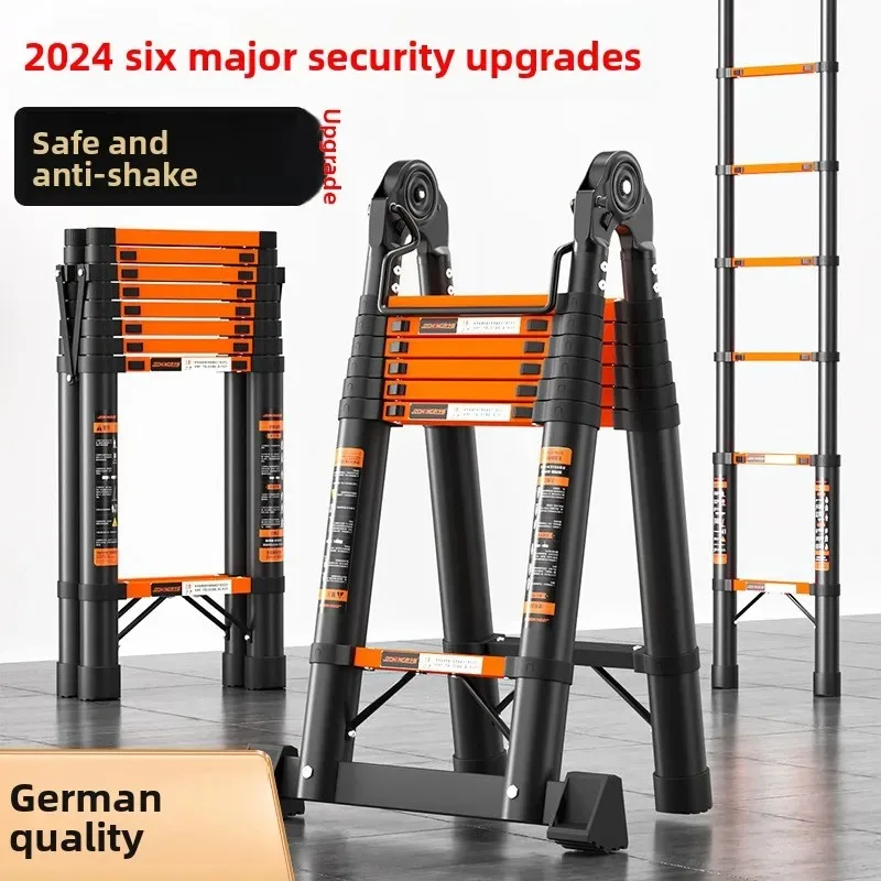 Thickened Carbon Steel Telescopic Ladder Multifunctional Herringbone Ladder Bamboo Ladder Lifting Folding Engineering Staircase