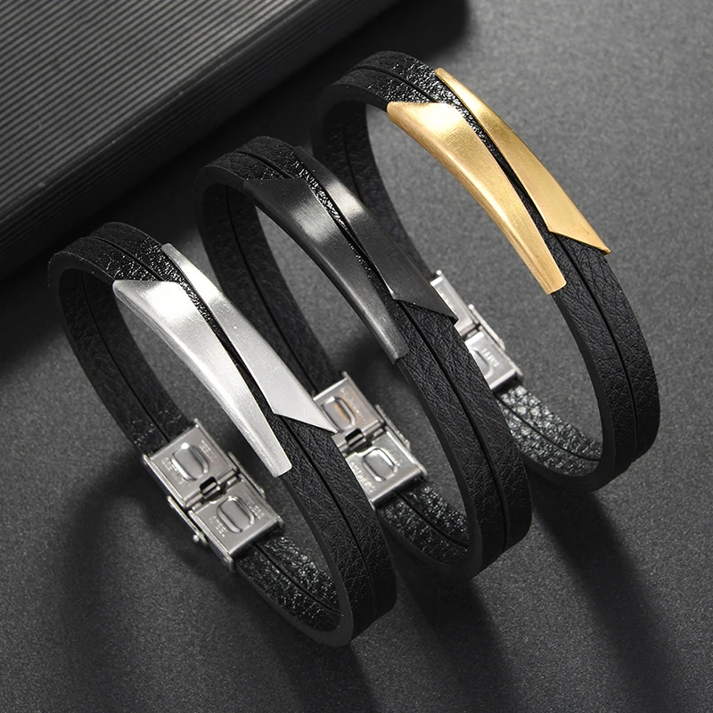 

Unique Punk Style Stainless Steel & Leather Men's Trendy Bracelet Wristband