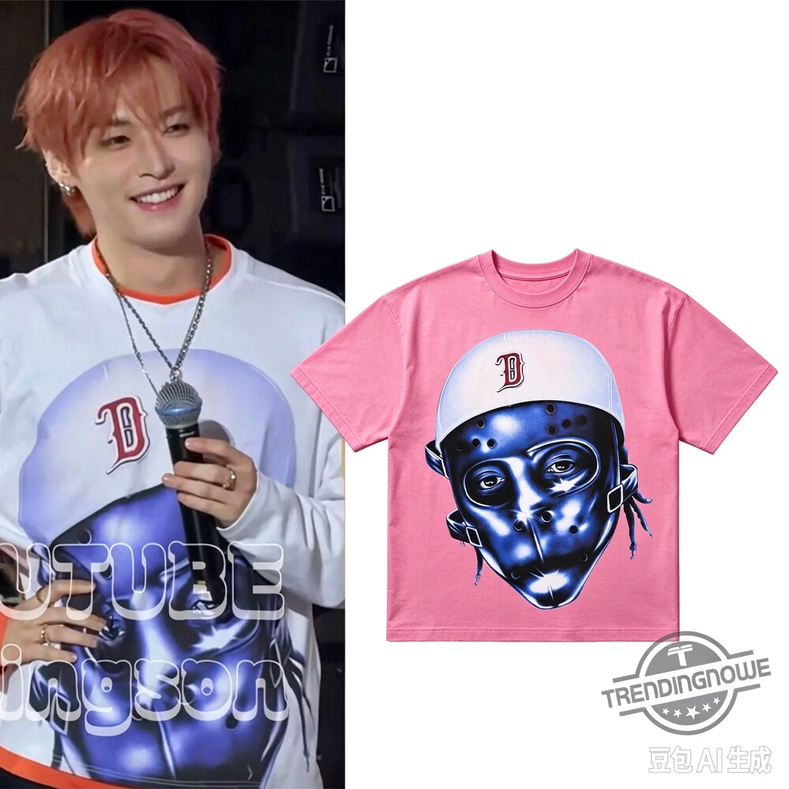 Kpop Idol Stage Mask Portrait Graphic T-shirt Men Women Hip Hop Streetwear Short Sleeve Fan Tee