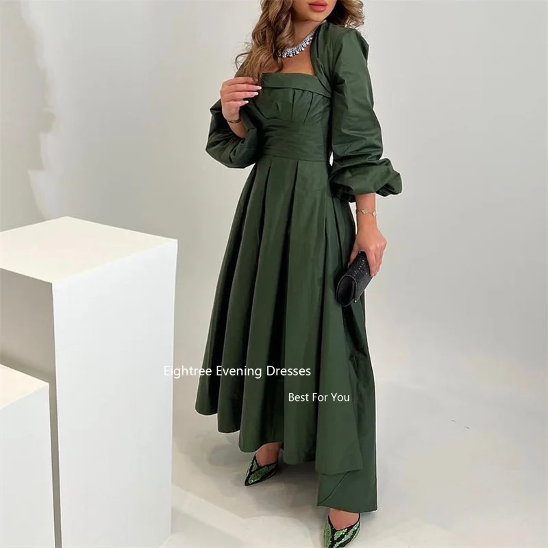 Eighree Abendkleider Dubai Prom Dresses Full Sleeves Stain Vintage Pleat Robes De Soirée Long Evening Party Dresses Custom Made