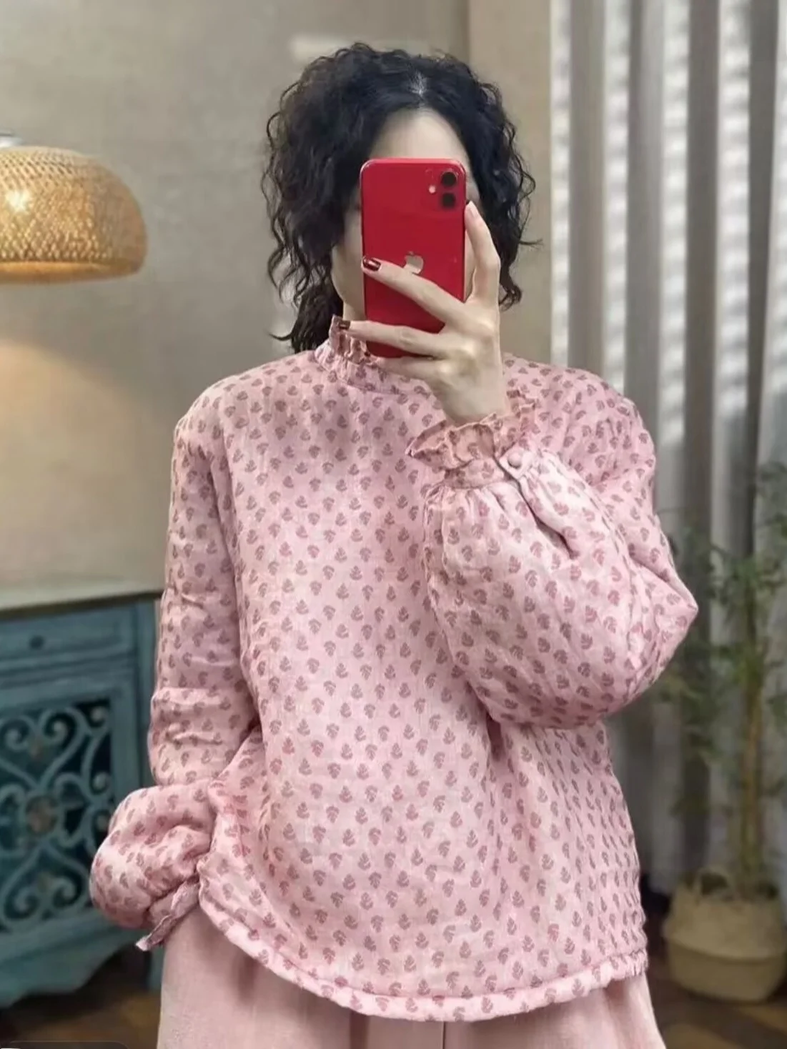 

Retro Floral Cotton Jaet Women's Winter Thiened Floral Collar Hooded Sweatirt Comfortable Loose Fit Printed Long Sve