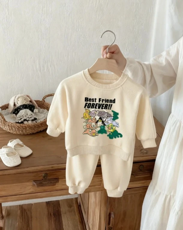 Trendy Toddler Animal Group Print 2 Piece Outfit Kid Round Neck Sweatshirt With Coordinating Pants Baby Boys Girls Costume Sets