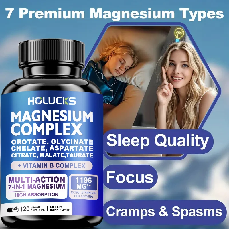 Magnesium Complex Capsules, with Vitamin B & E, Support Sleep Quality, Focus & Joint Comfort, Cardiovascular Health