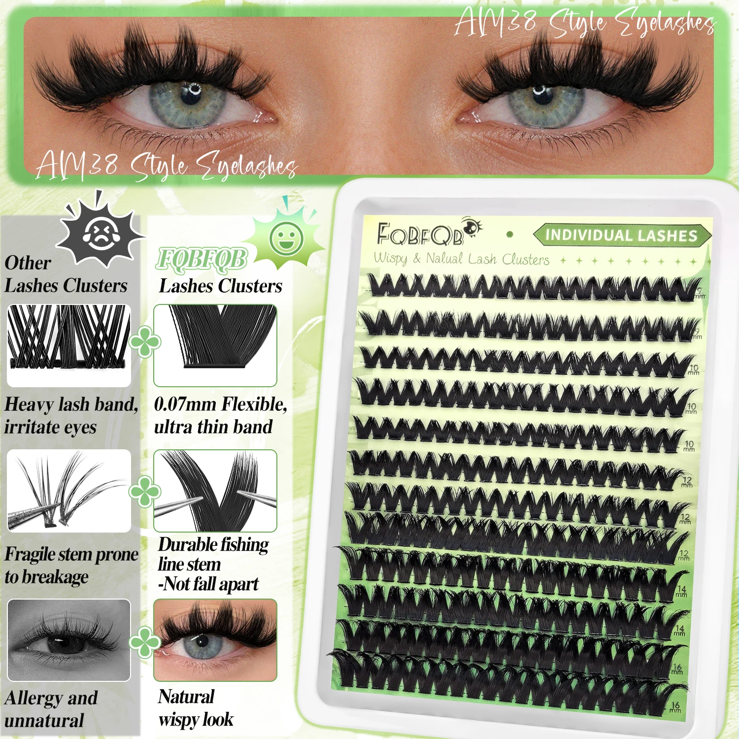 Manga Wispy  Cluster Lashes Kit 0.07mm Flexible Thin Band DIY Individual Eyelashes With Complete Lash Tools Durable