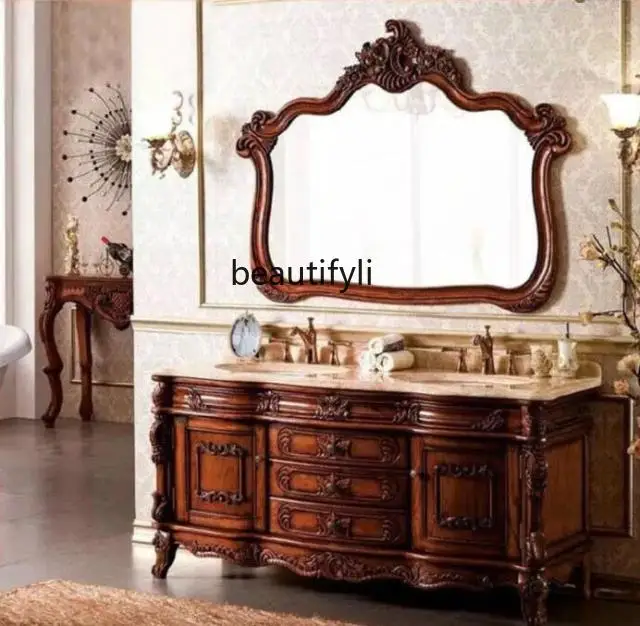 

New European-Style Bathroom Cabinet Oak Double Basin Washbasin Combination Bathroom Wash Basin Washstand Floor