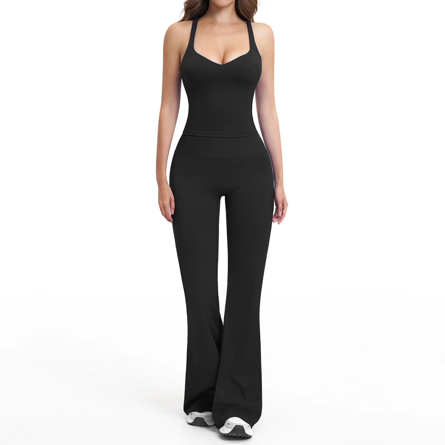 Women's 2PCS Flared Pants Yoga Set Gym Tracksuits Sports Outfits Female Shockproof Sports Vest Yoga Clothes Workout Sportswear image 3
