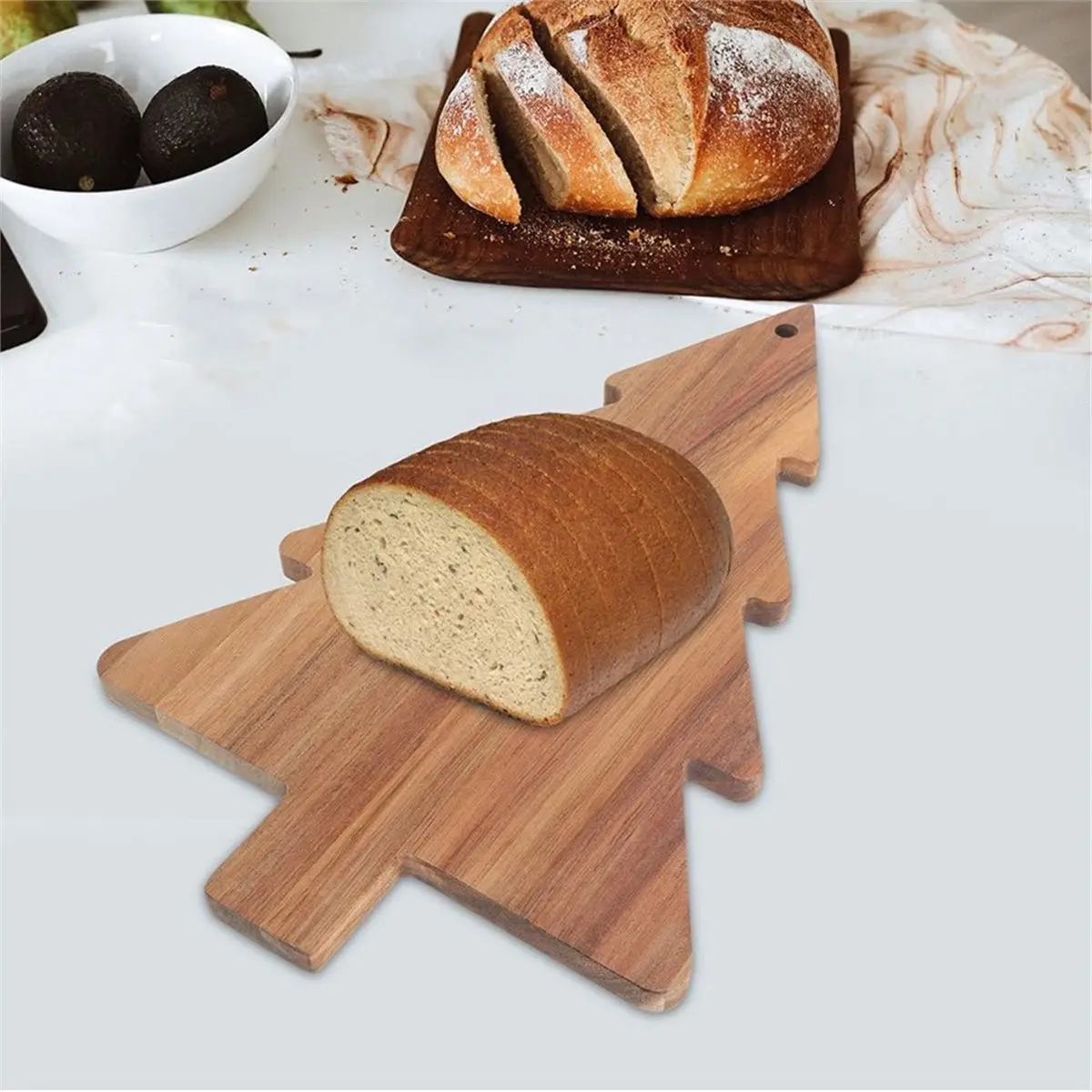 2pcs Christmas Tree Charcuterie Board, Wooden Cutting Board Xmas Tree Serving Kitchen Chopping Cheese Sushi Fruits Snack