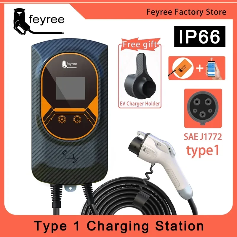 feyree EV Charger Type1 EVSE Wallbox 32A 7.6KW 40A 9.6KW 50A 12KW  1Phase  j1772 Adapter APP Control for Electric Vehicle Car