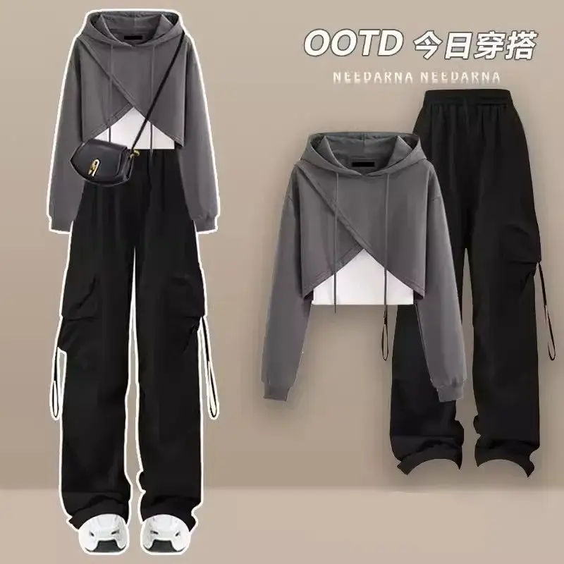 2023 inizio autunno Set donna edizione coreana sciolto maglione Layup fionda + lavoro pantaloni gamba larga tre pezzi Set Trendy